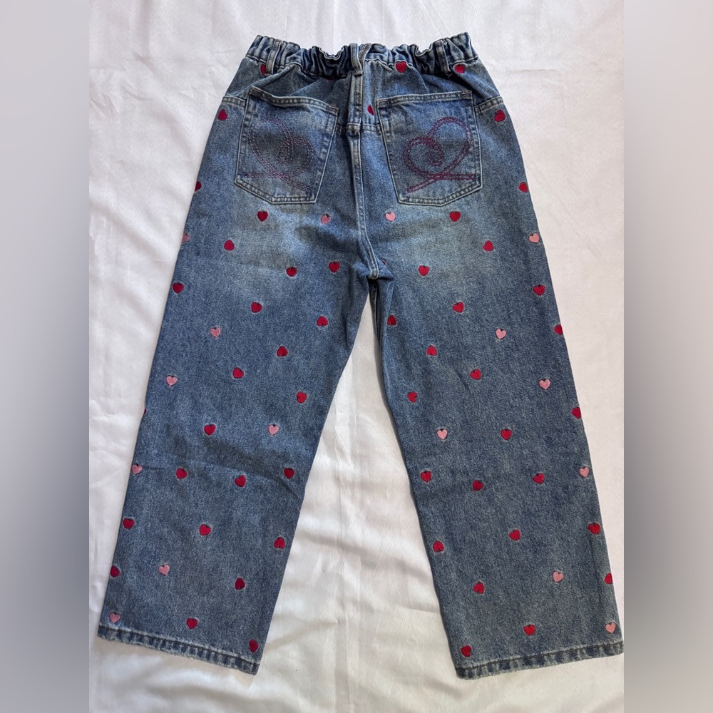 Oli & Hali Blue Wide Leg Jeans with Red Heart Embroidery - Picture 11 of 12